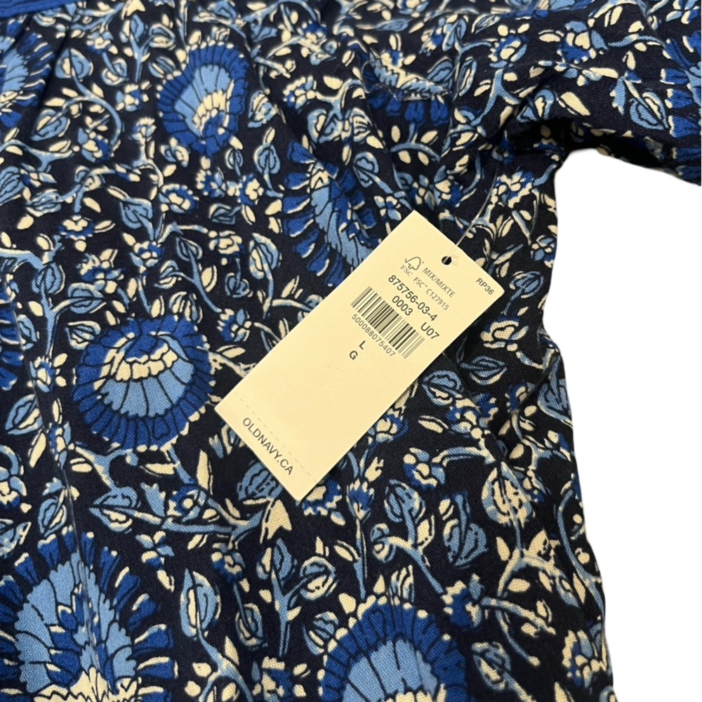 Old Navy Floral Puff-Sleeve Mini Swing Dress | Blue Blossoms | Size Large NWT - Picture 9 of 13